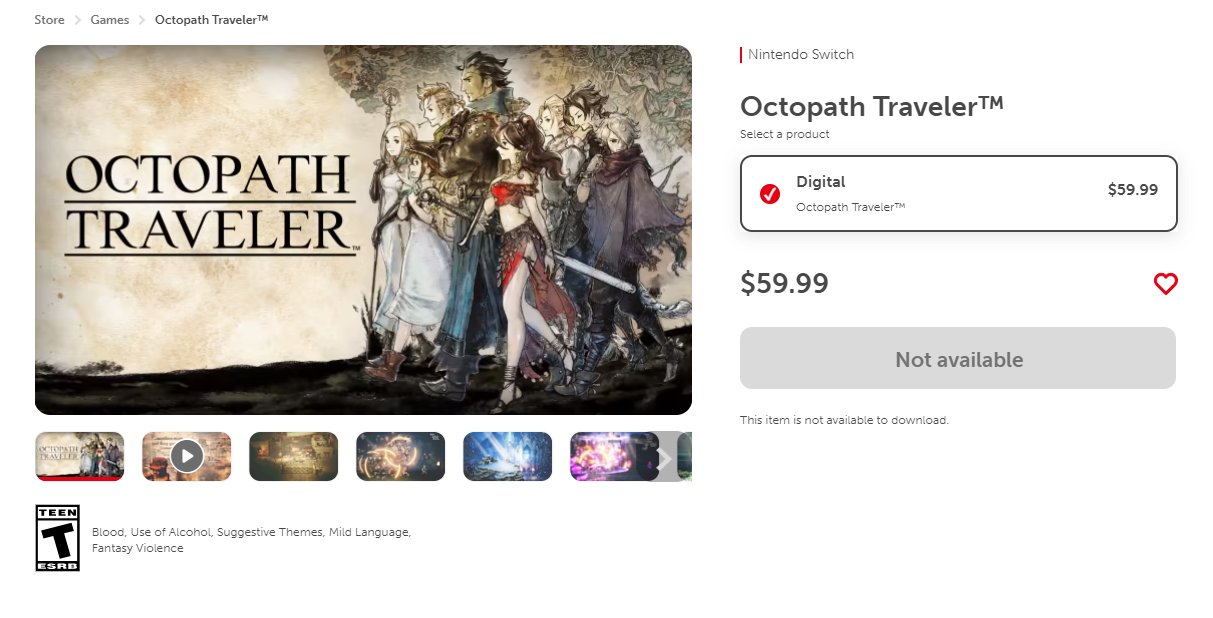 Octopath Traveler bất ngờ bị gỡ khỏi Nintendo eShop Mỹ