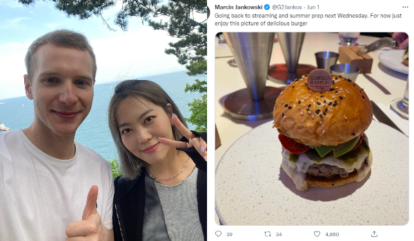 Jankos đăng ảnh đi ăn hamburger, bị nữ phóng viên Ashley Kang 'bóc mẽ' ở lại Hàn để hẹn hò gái xinh
